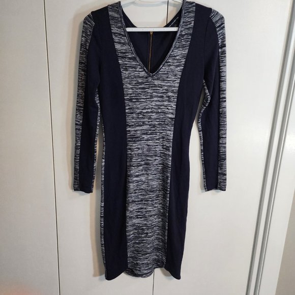 French Connection Long Sleeve Navy Jersey Bodycon Dress with Zipper | Size 4 - Picture 3 of 10